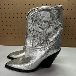 Isabel Marant Leyane Silver Metallic Boots Womens Size 38 Cowgirl Western